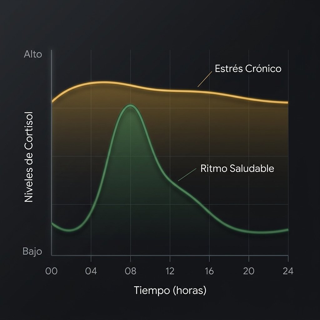 Comparativa de la curva de cortisol saludable frente al estrés crónico
