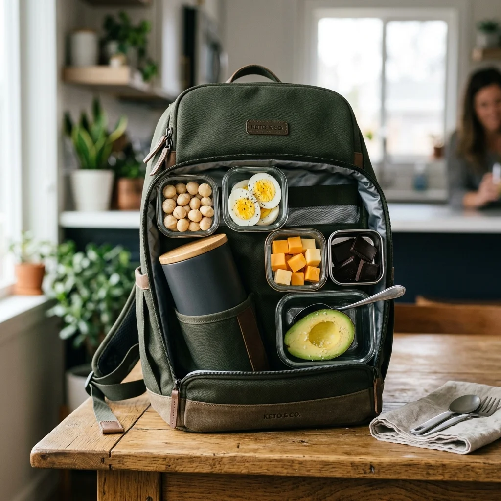 Mochila térmica con fiambreras y comida keto para llevar al trabajo